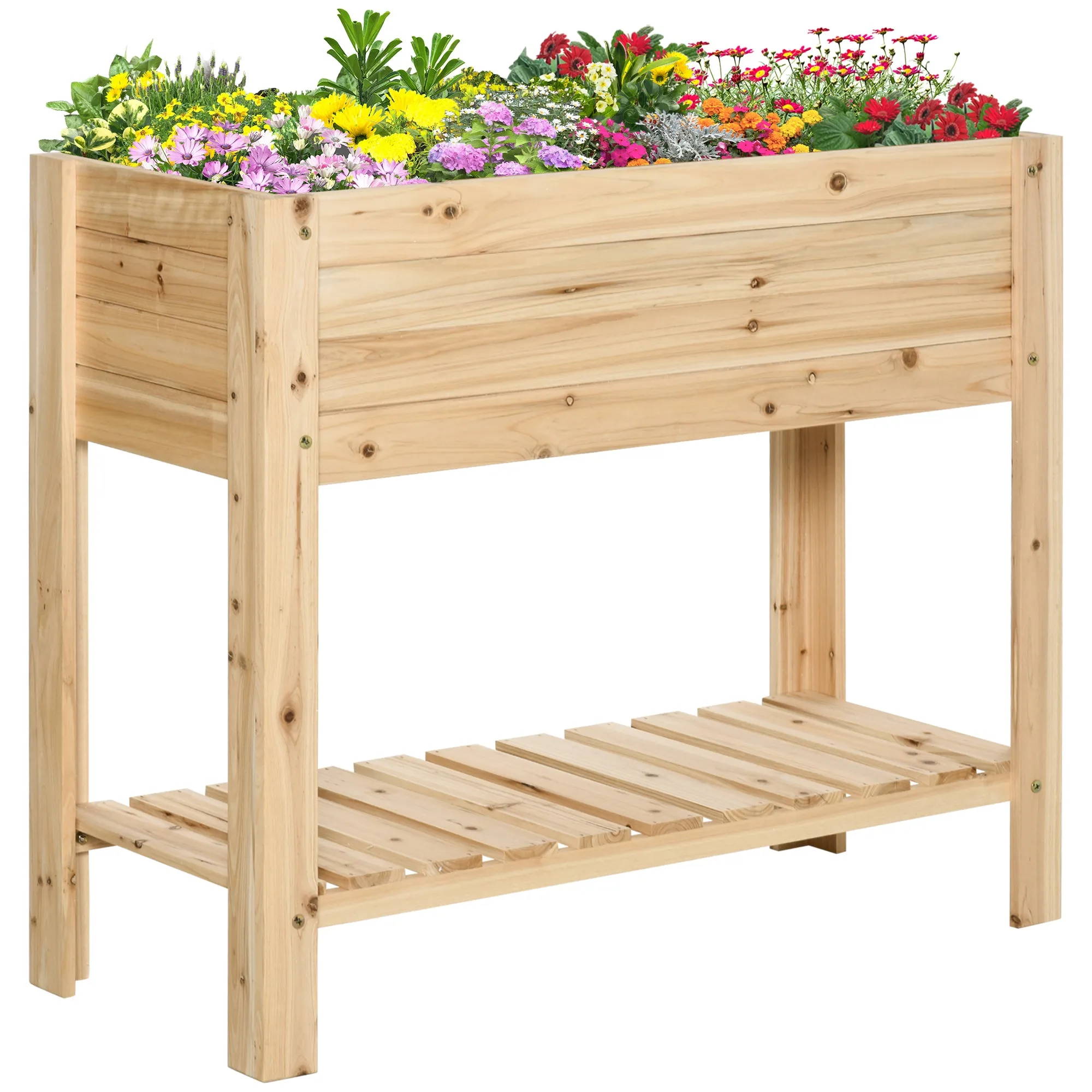 Wooden Raised Plant Stand 100 x 40 x 84cm Outdoor Flower Bed Box with Clapboard