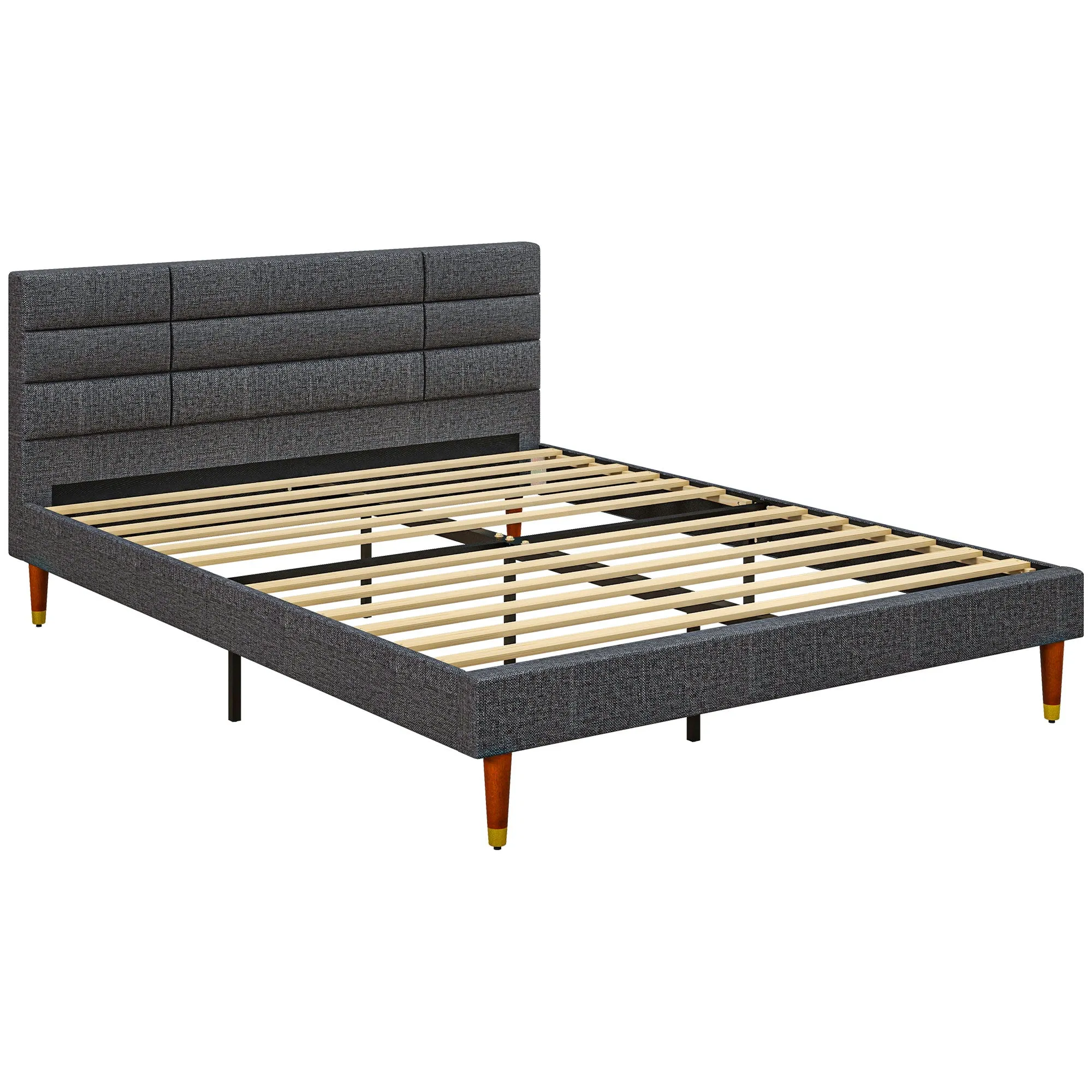Upholstered King Bed Frame with Slats Grey
