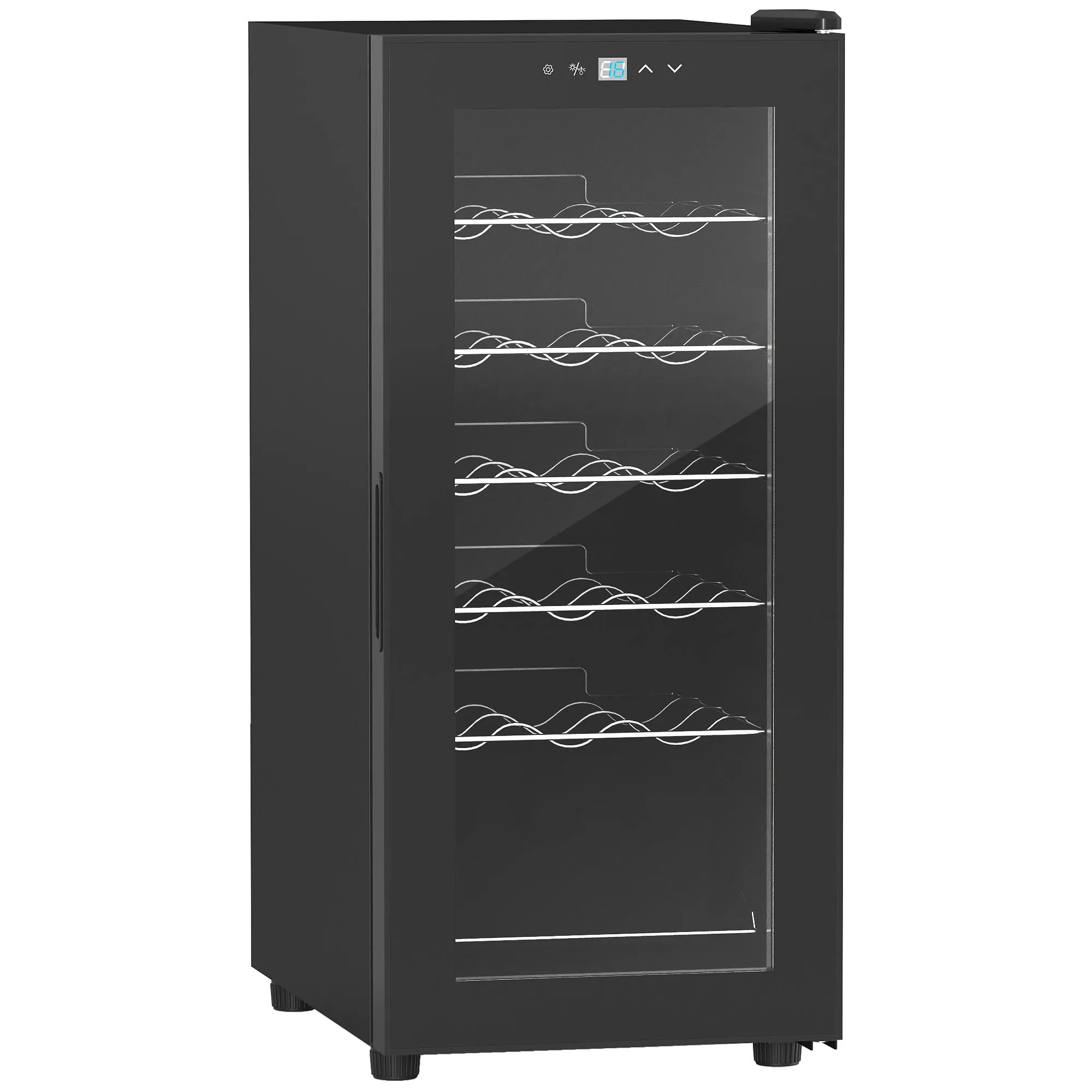 Wine Cooler 50L 18 Bottles 5-18° Freestanding Wine Fridge with Glass Door LED Light Temperature Control Digital Touch Screen, Black