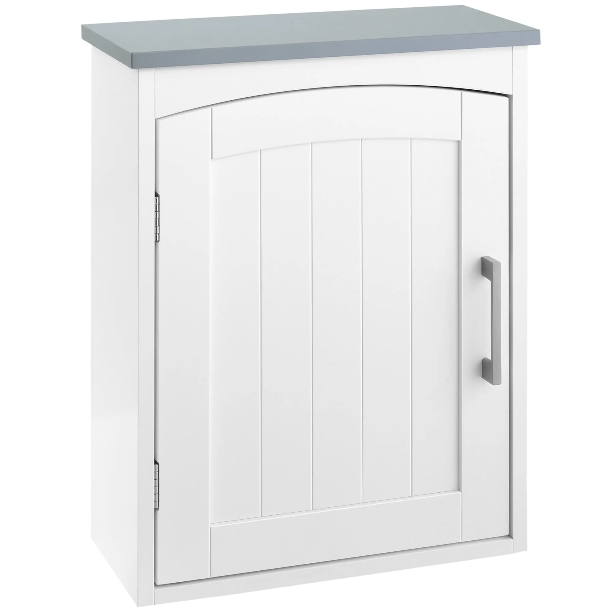 Wall Mounted Modern Bathroom Cabinet with Arched Door Adjustable Shelf Light Grey White