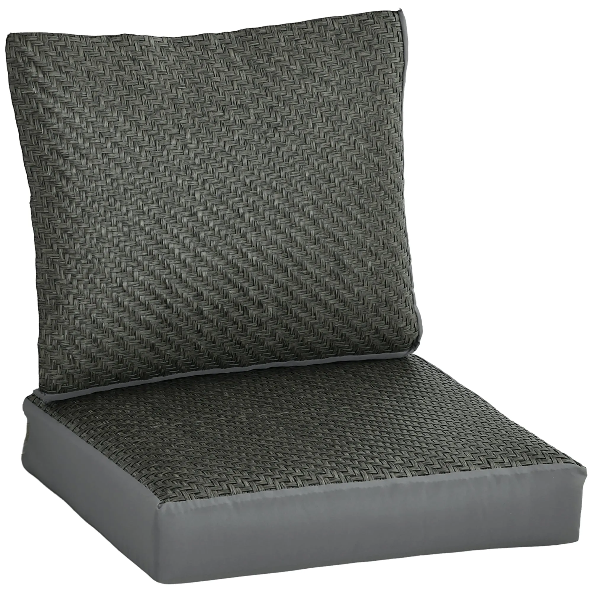 2-Piece Back and Seat Cushion Pillows Replacement Grey Fabric and PE Rattan Patio Chair Cushions Set