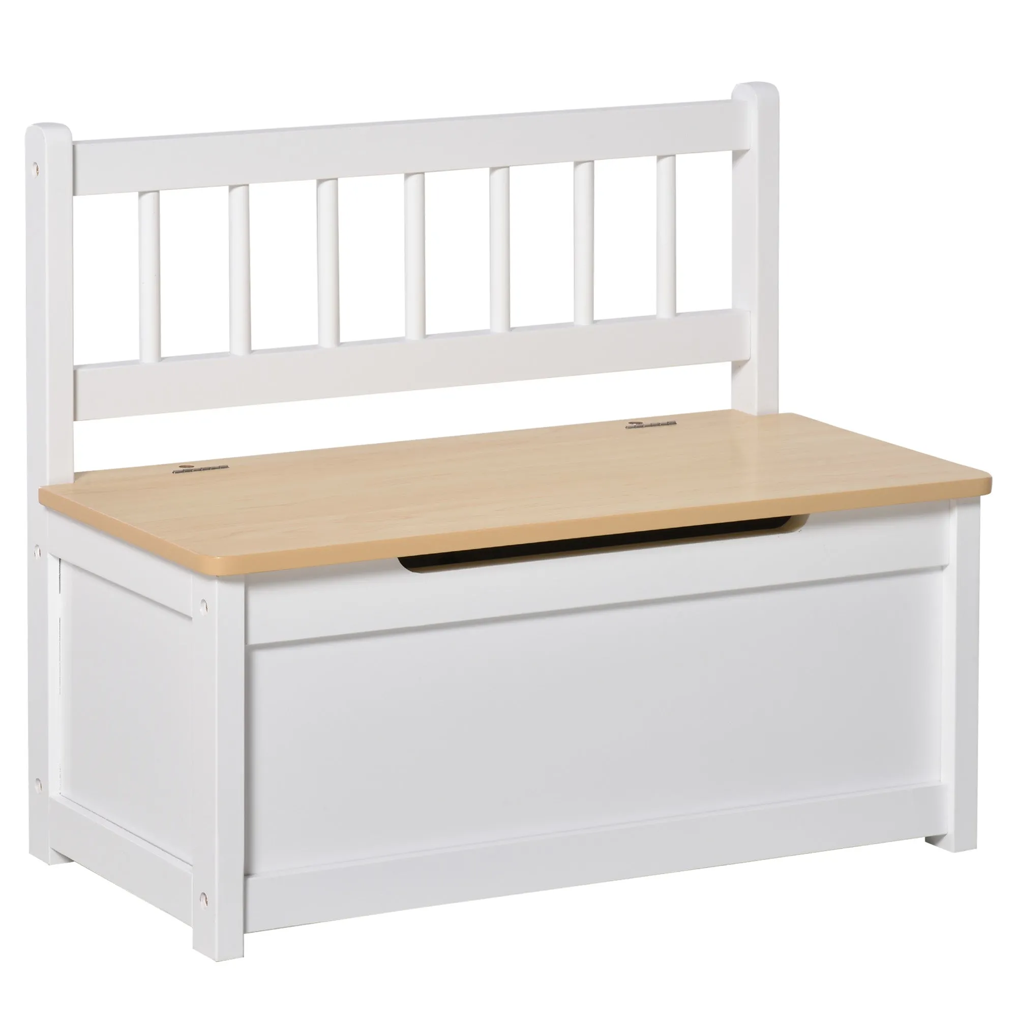 2 In 1 Wooden Toy Box, Seat Storage Bench, Storage Chest Cabinet Organiser, with Safety Pneumatic Rod