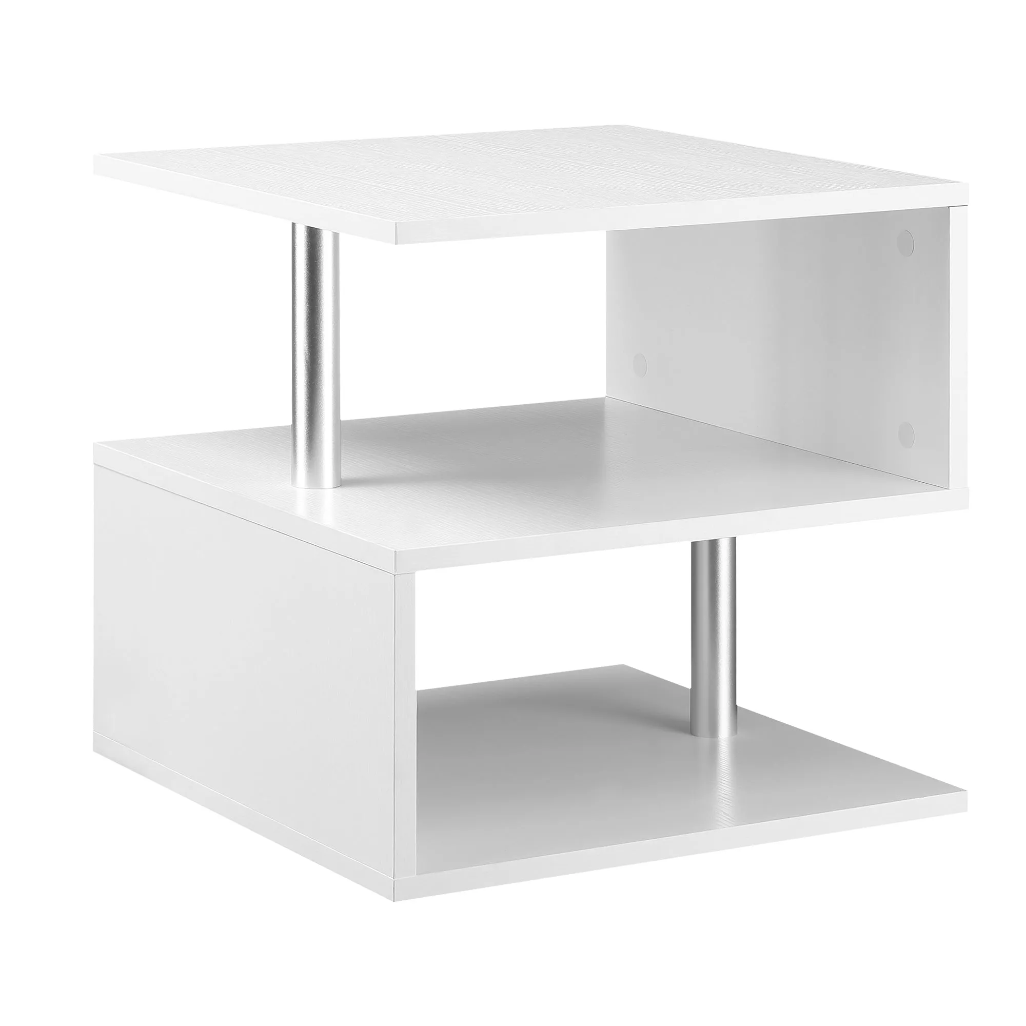 Wooden S Shape Cube Coffee Table White 2 Tier Storage Shelves Organizer Office Bookcase Living Room End Desk Stand Display