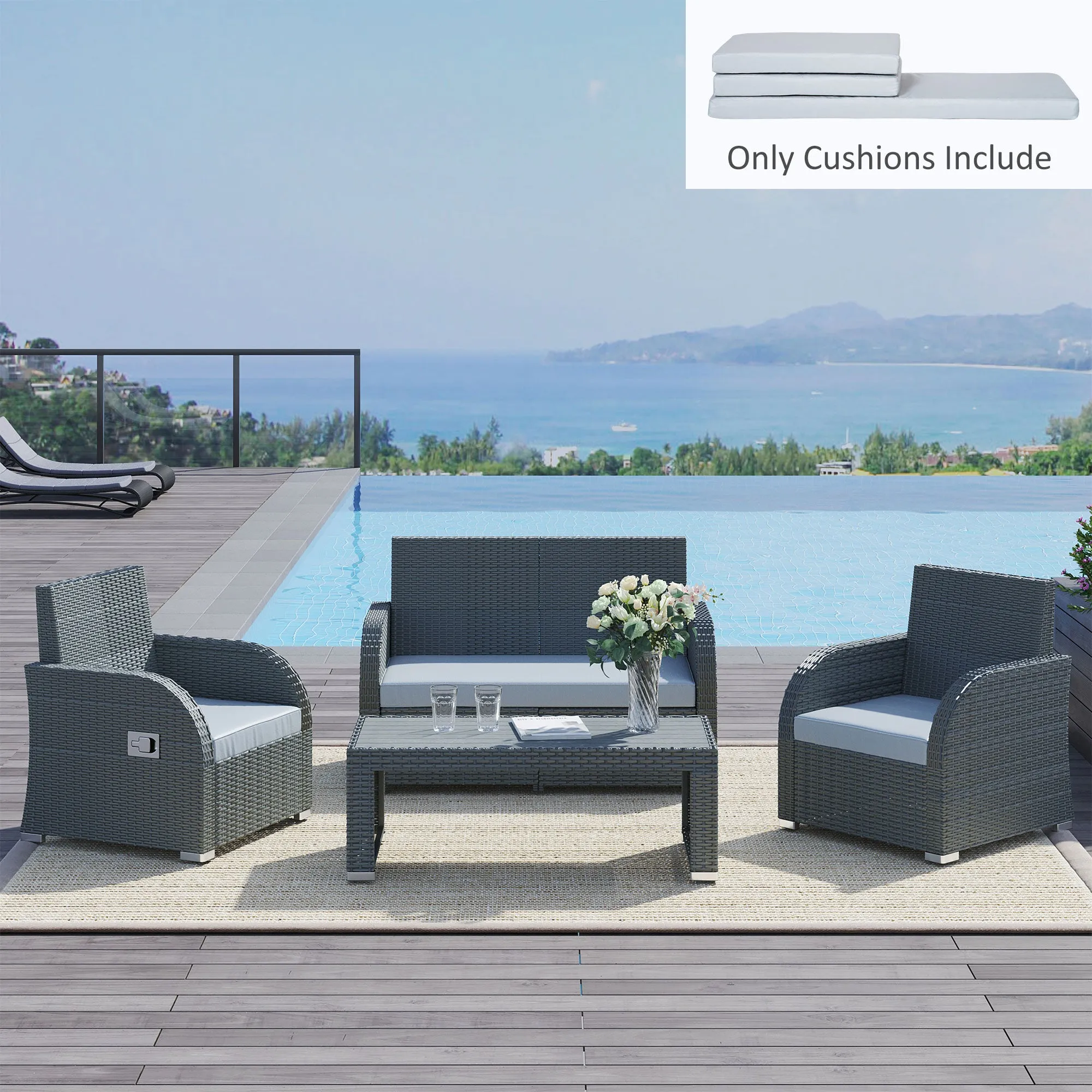 3 PCs Outdoor Seat Cushion Grey for Rattan Furniture Garden Furniture Cushions