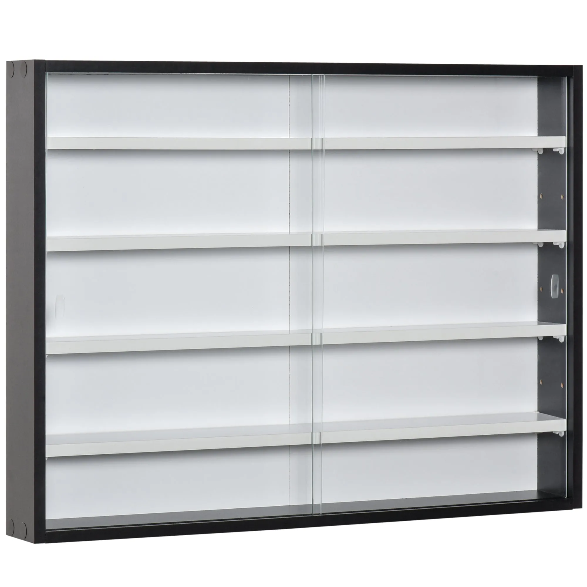 Wall Display Shelf Unit Cabinet Black White 5 Tier 60x80cm w 4 Adjustable Shelves Glass Doors Home Office Ornaments