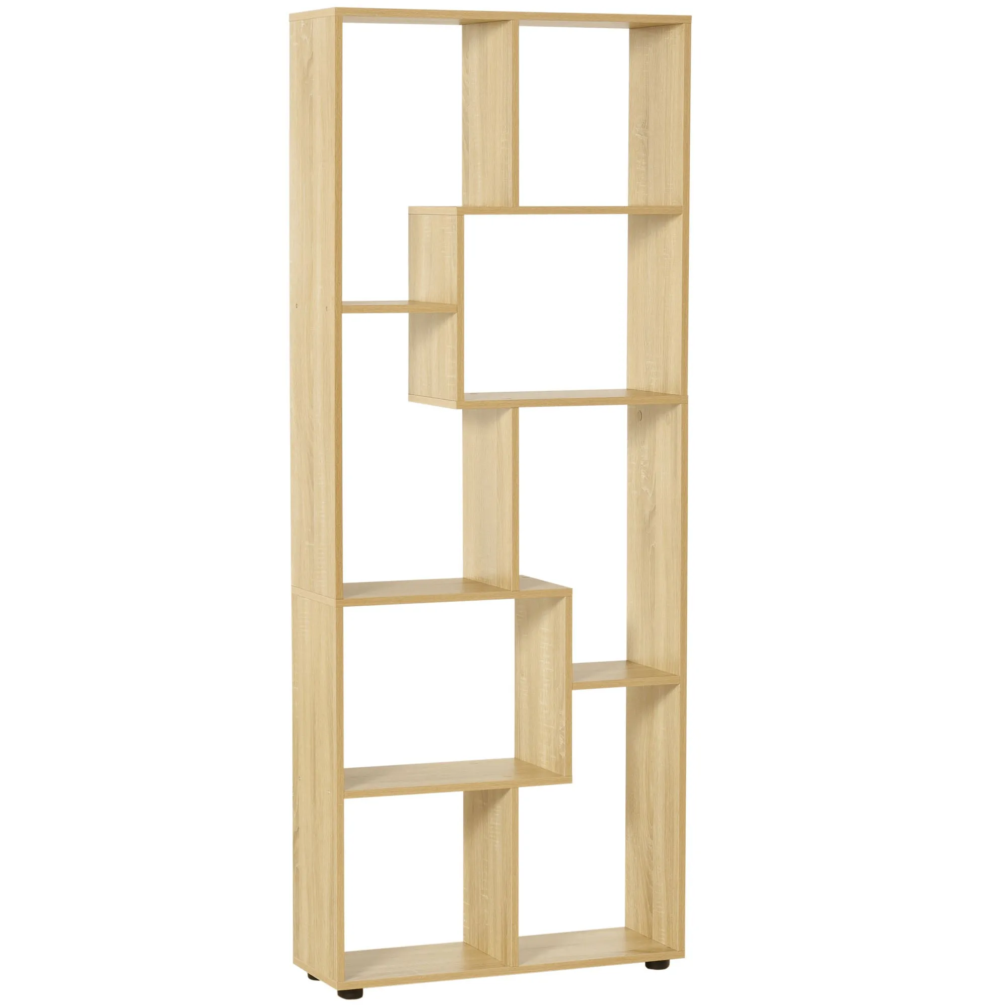 8 Tier Freestanding Bookcase Natural w Melamine Surface Anti-Tipping Foot Pads Home Display Storage Grid Stand Bedroom Living Room Furniture Modern Style