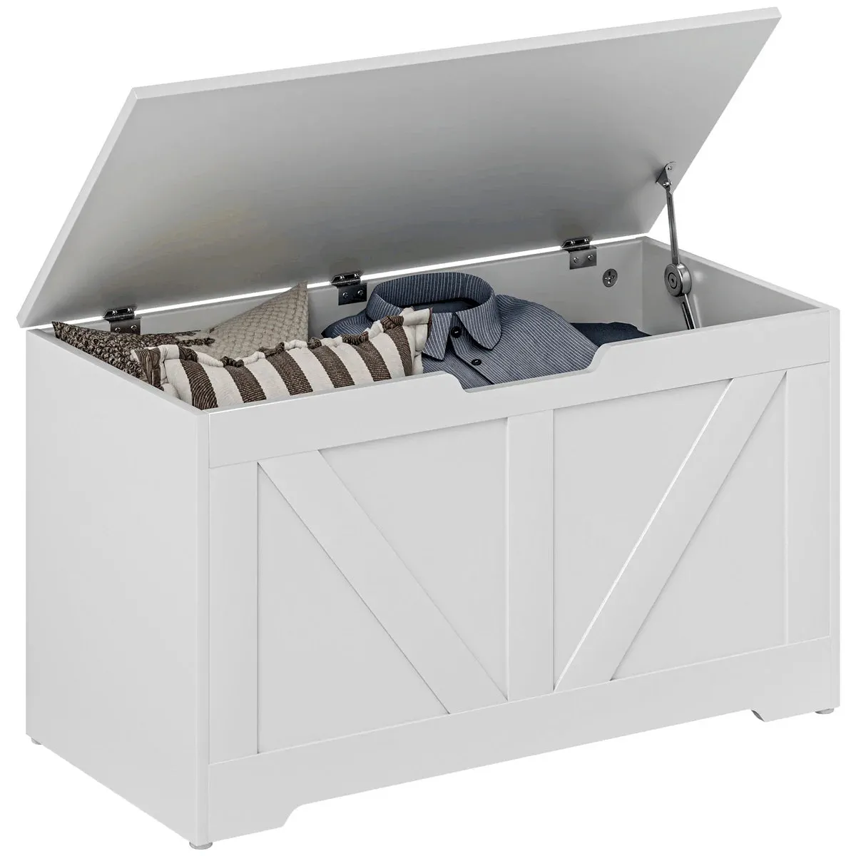 100L Home Storage Box White Wood-Effect with Safety Hinges