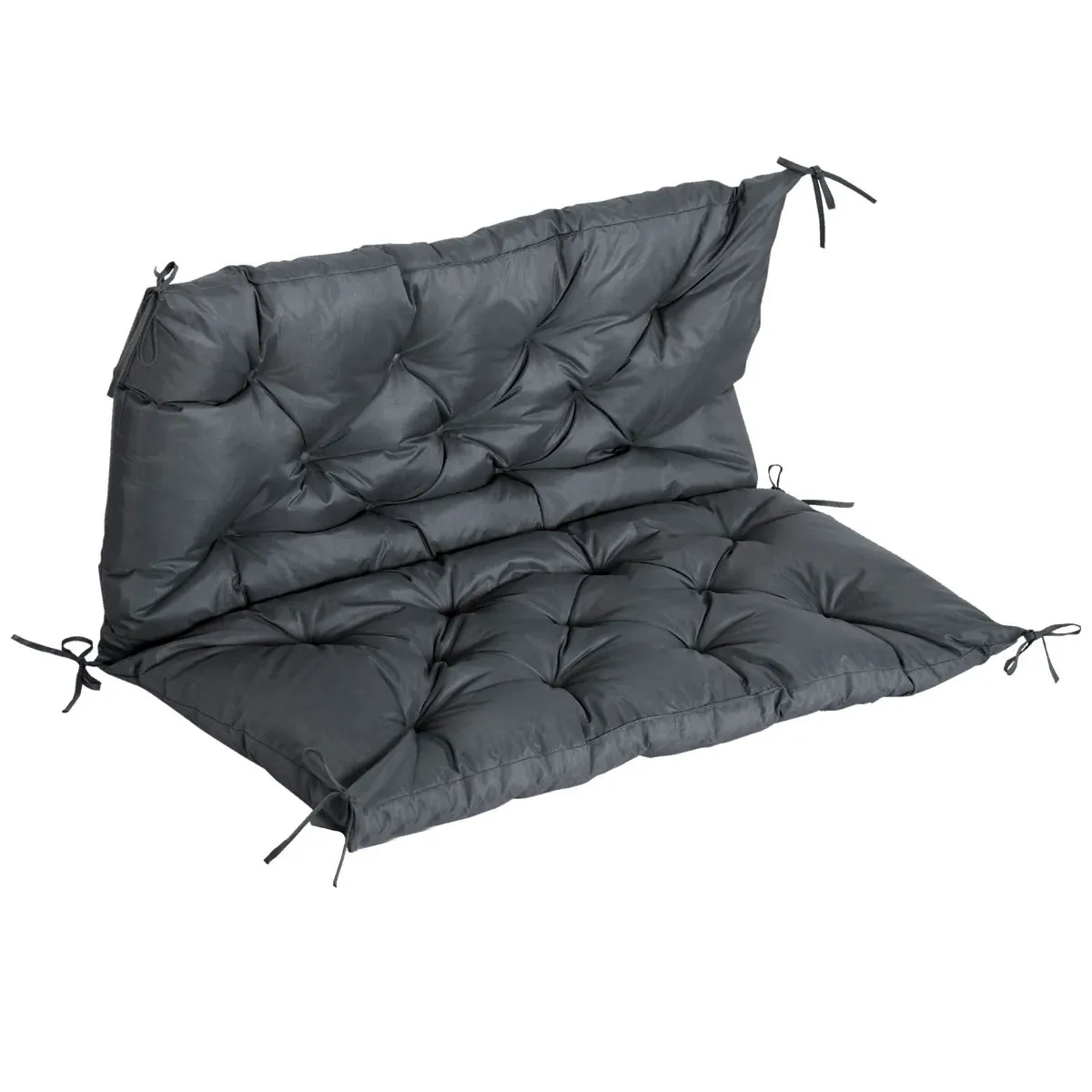100 x 98 cm 2 Seater Bench Cushion Dark Grey Garden Chair Cushion with Back and Ties for Indoor and Outdoor Use