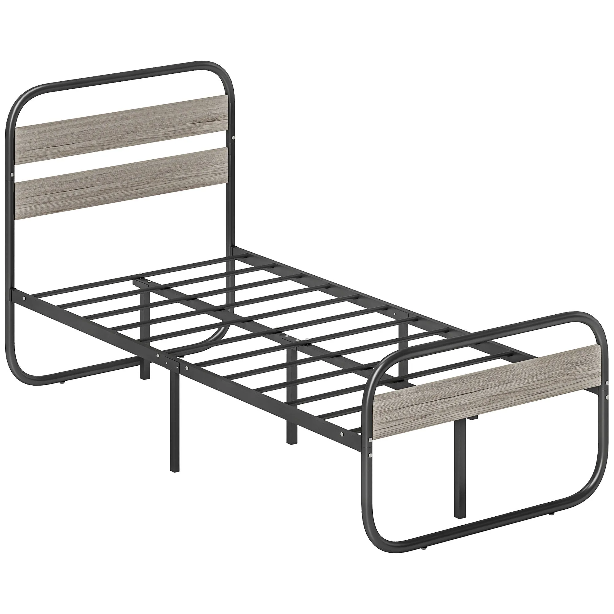 3ft Single Bed Frame Industrial Style Metal Platform Bed Frame Under Bed Storage Grey