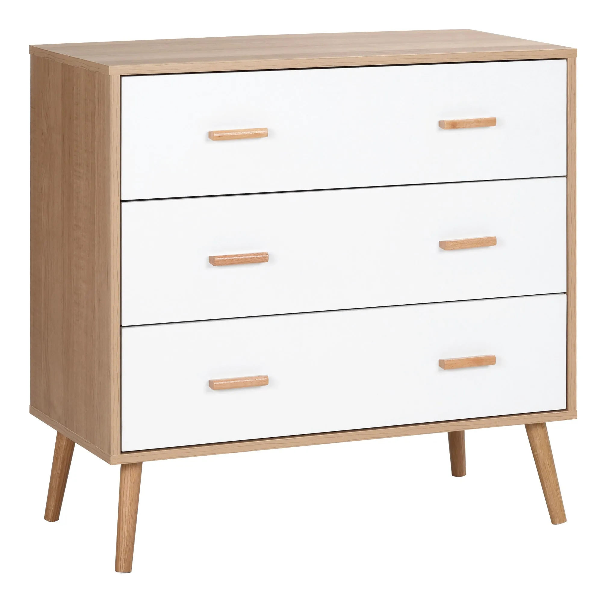 Chest of Drawers White and Natural with 3 Drawers, Bedroom Cabinet Storage Organizer for Living Room