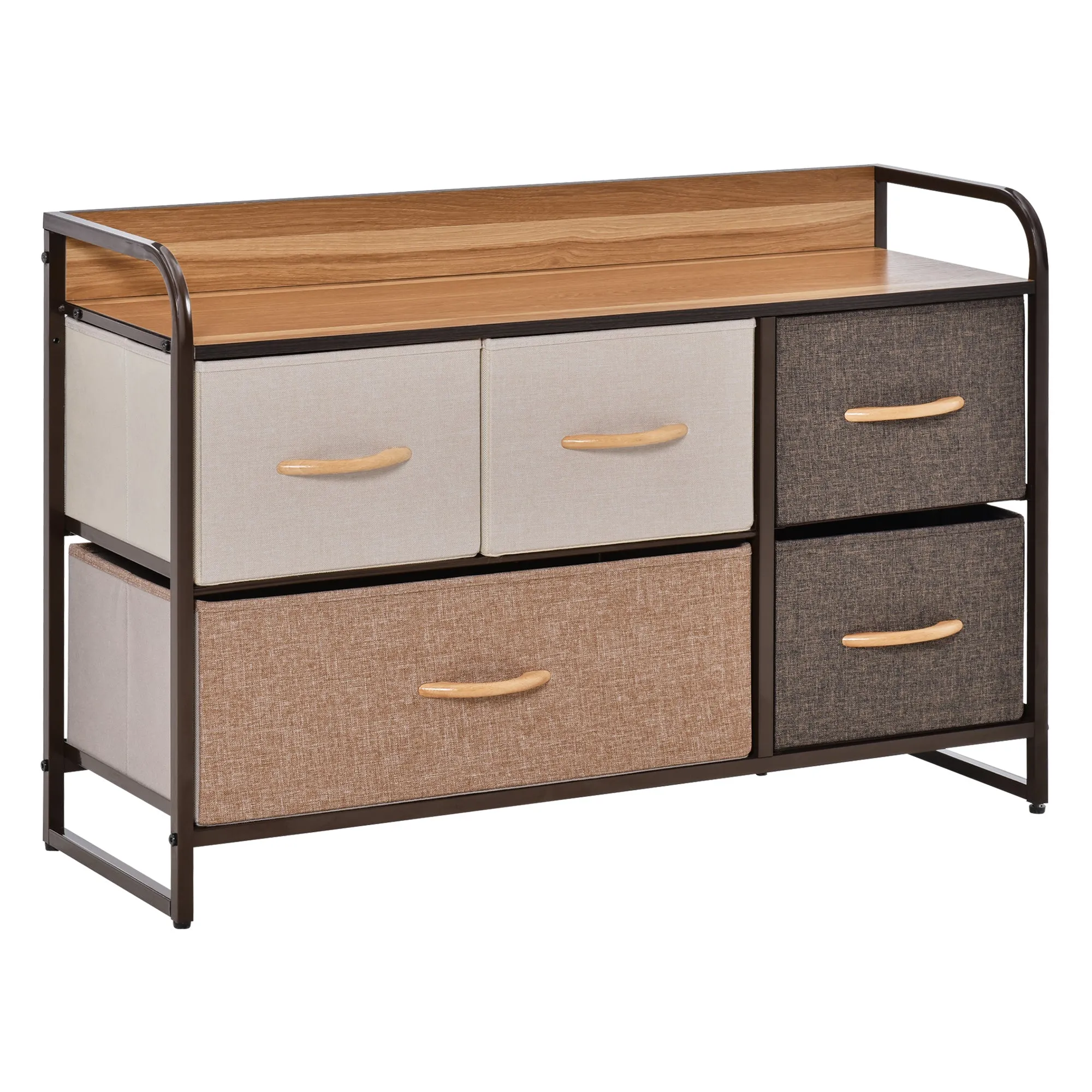 5-Drawer Dresser Linen Fabric Chest of Drawers Dresser Tower Unit with Steel Frame Wooden Top Storage Organizer for Bedroom Hallway Entryway