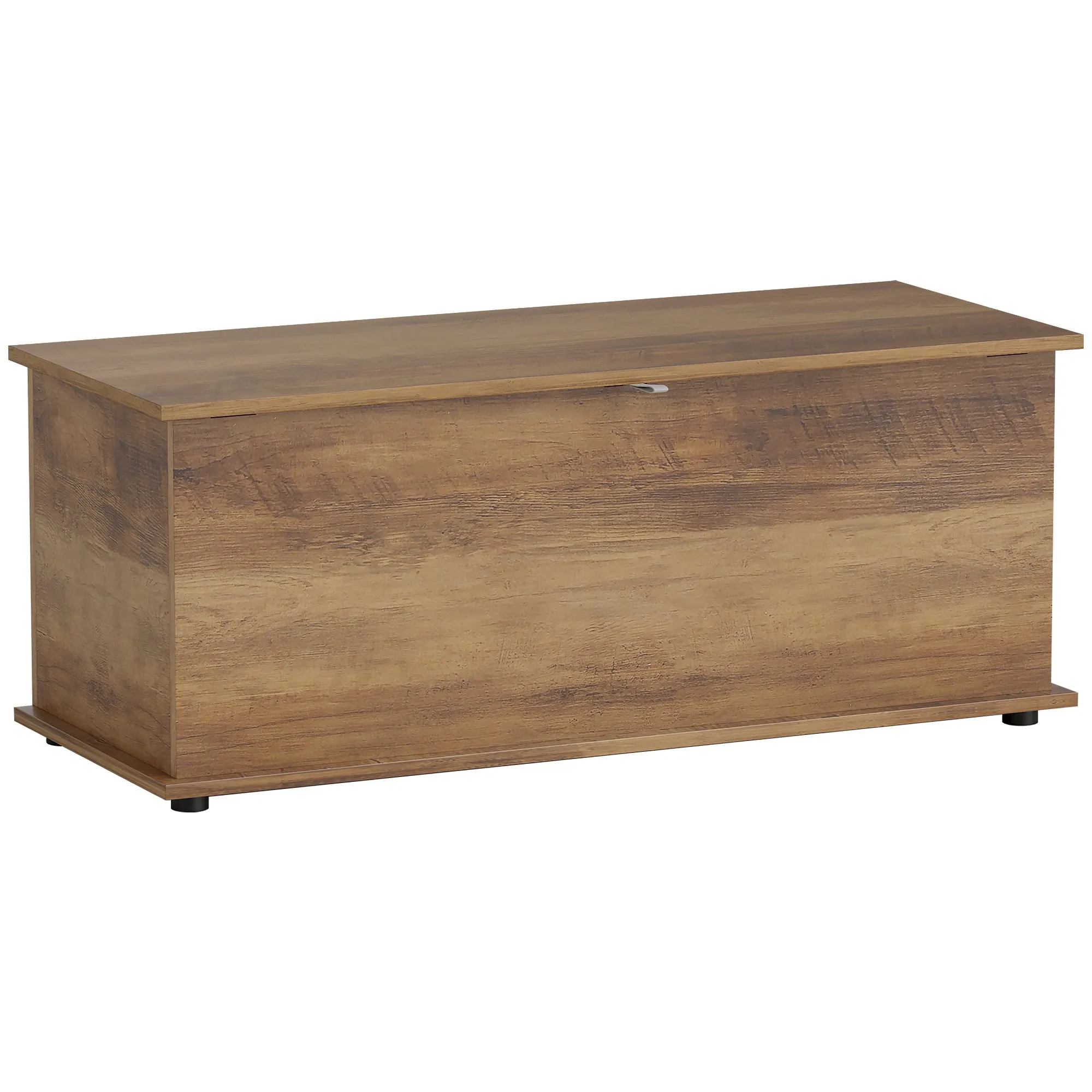 113L Storage Chest Box Brown Wood Grain Flip-Top Lid 2 Safety Hinges Storage Trunk 100 x 40 x 40 cm for Living Room Entryway