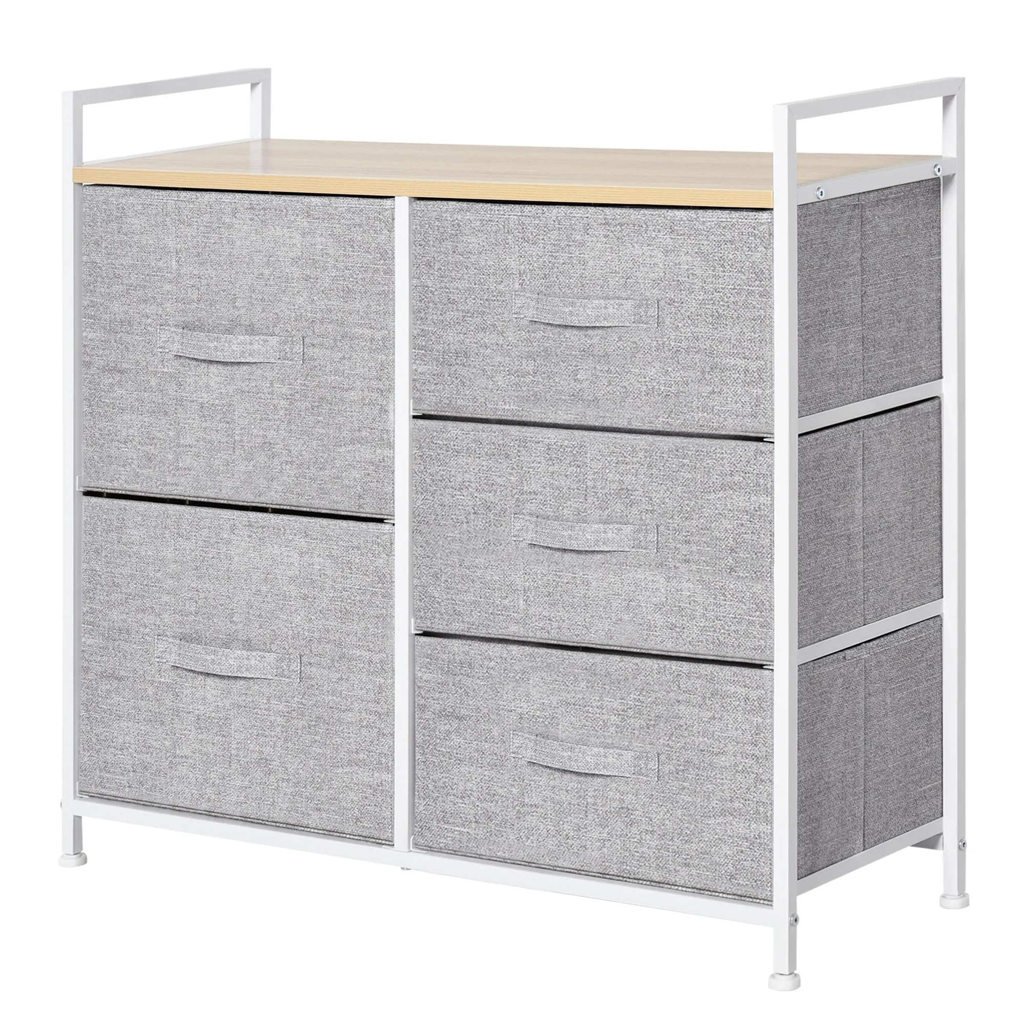 5 Drawer Linen Basket Storage Unit Grey Metal Frame Home Organisation w/ Shelf Handles Adjustable Feet Hallway Home Dresser