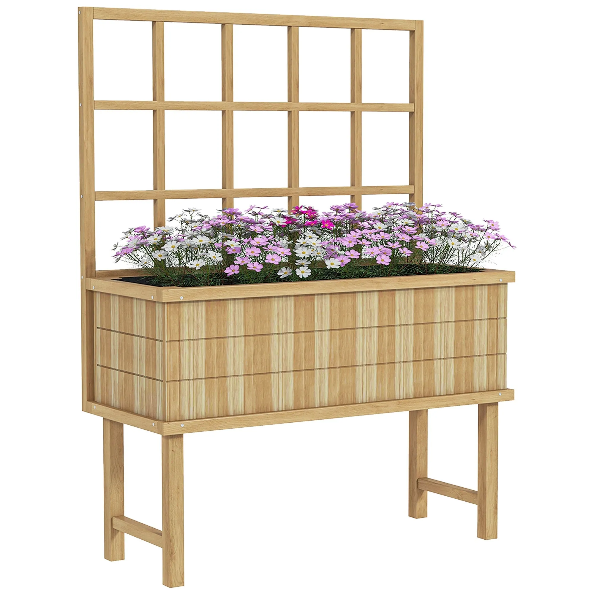Wooden Garden Planter Natural 45 x 105cm with Trellis