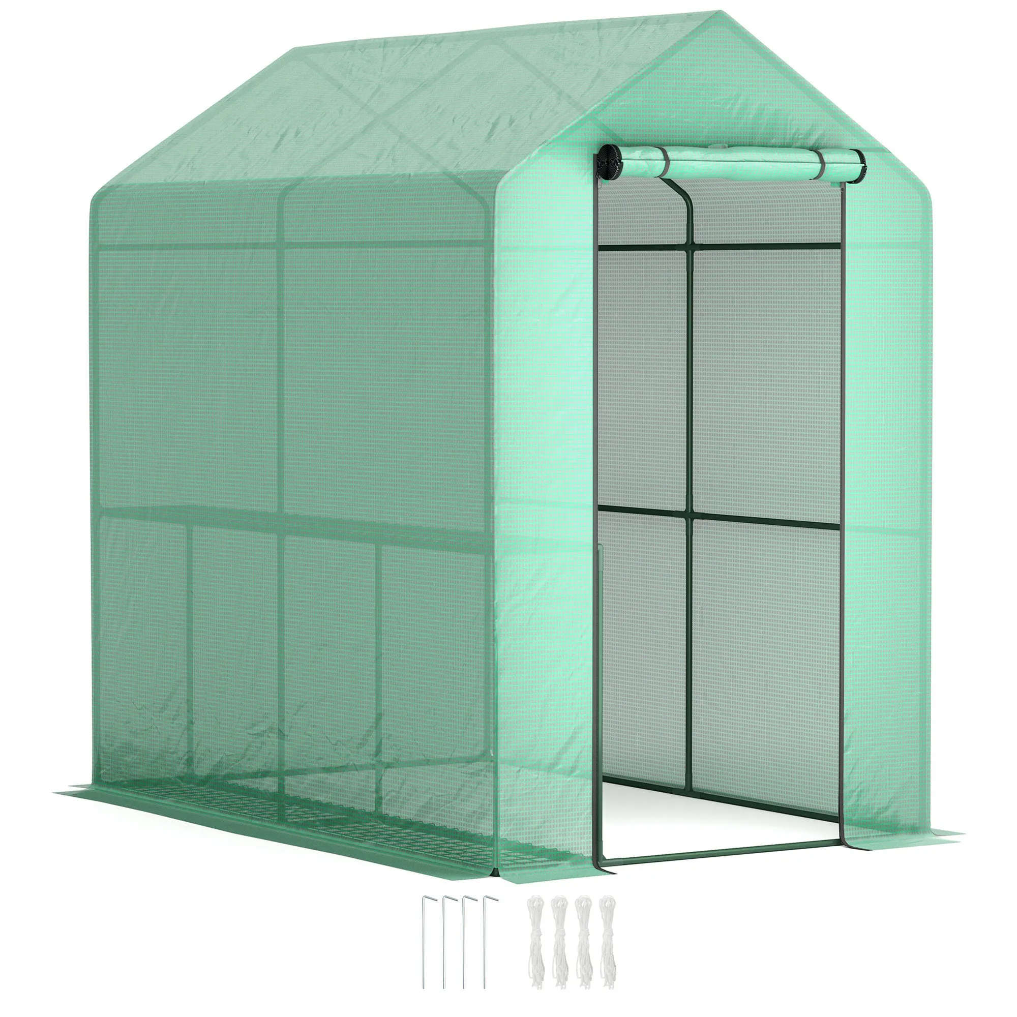 Walk-In Greenhouse 120 x 186cm Green with Shelves