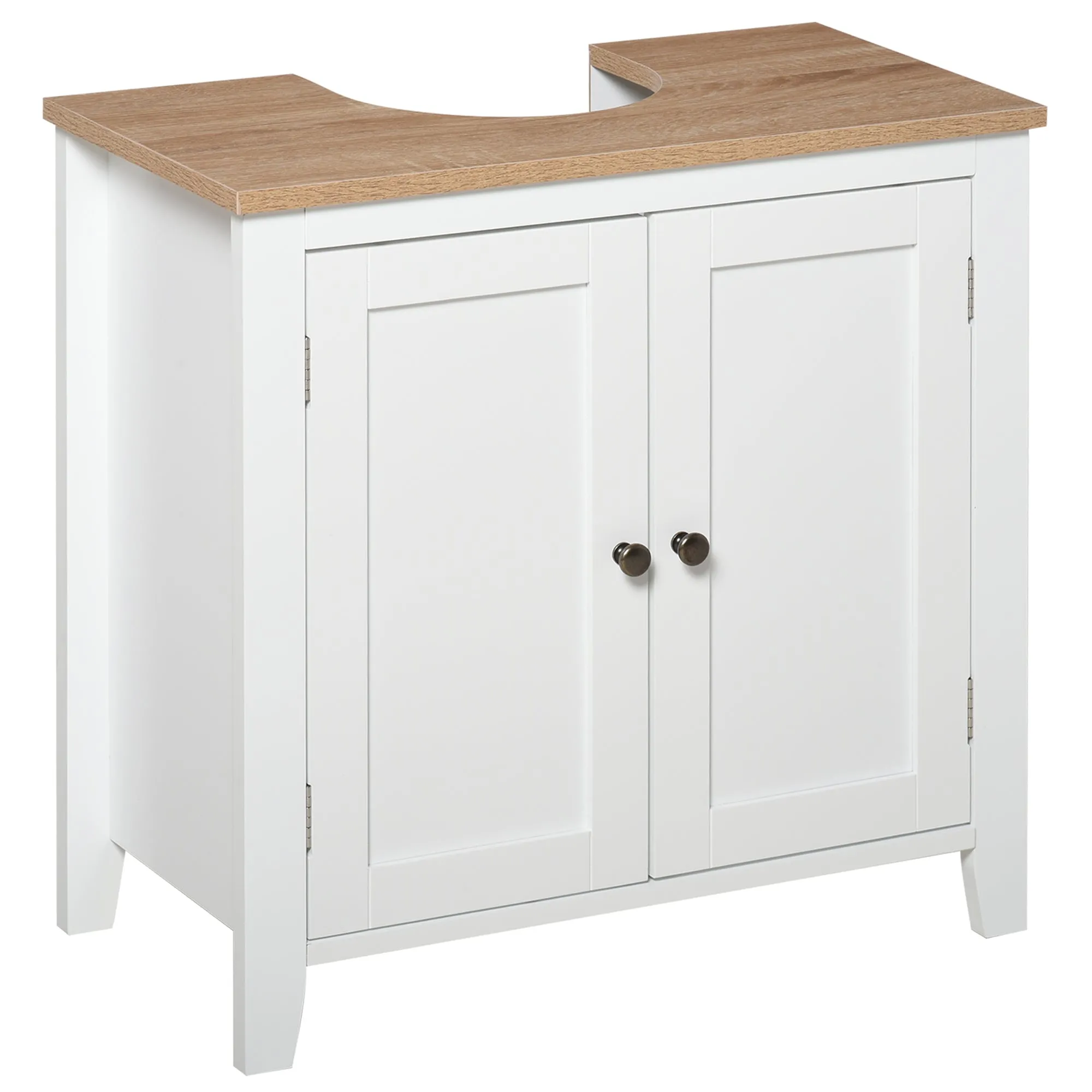 White Freestanding Under Sink Cabinet Bathroom Sink Cabinet with 2 Doors Pedestal Design Adjustable Shelf