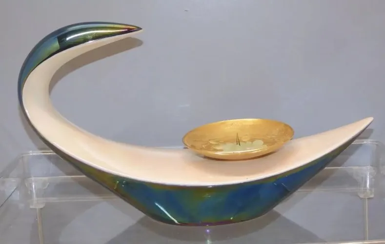 - ANCIEN BOUGEOIR VERCERAM CERAMIQUE IRISEE NUANCES BLEU/VERT COLLECTION  D