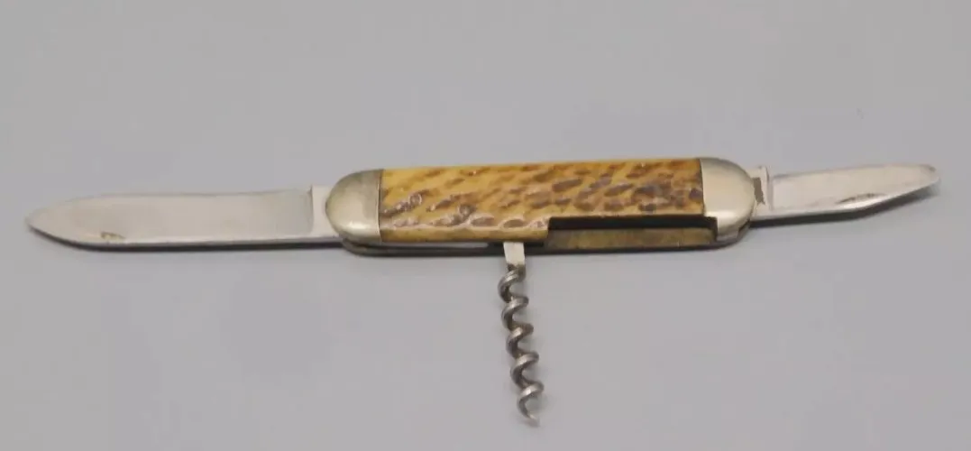 - ANCIEN COUTEAU PLIANT de POCHE INOX PRADEL Frères PLAQUETTES BOIS de CERF