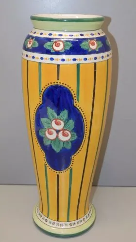 -ANCIEN GRAND VASE CERAMIQUE ALFRED RENOLEAU ANGOULEME JAUNE FLEURS ROSES  D