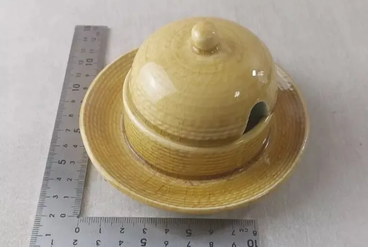 Ancien moutardier, en céramique de Sarreguemines