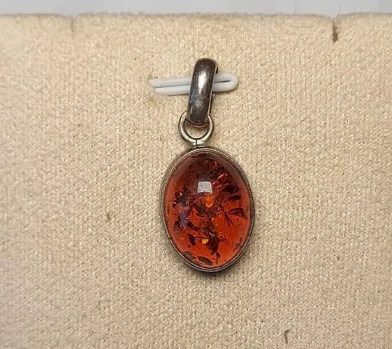 Ancien pendentif, pierre ambre, en argent massif, vintage
