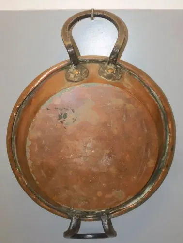 -ANCIEN PLAT CUIVRE & 2 POIGNEES Fer forgé collection déco cuisine  D