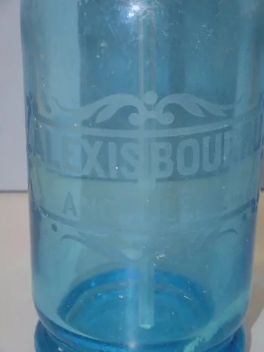 -ANCIEN VERRE BLEU ALEXIS BOURRU ANGOULÊME avec sa paille verre COLLECTION  D