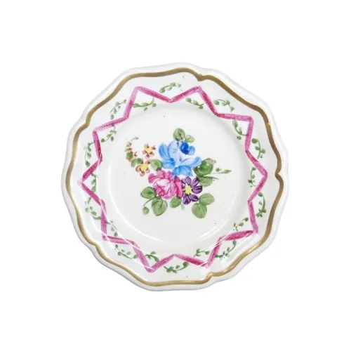 Ancienne Assiette Miniature de Poupée, Porcelaine de Limoges Peint Main Signée, Dinette 1900