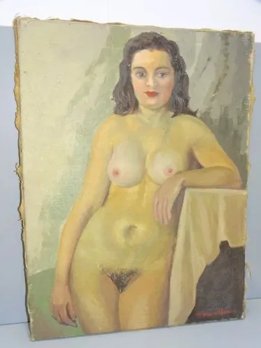 -ANCIENNE HST TABLEAU NU PEINTURE FEMME NUE signée H Navellou