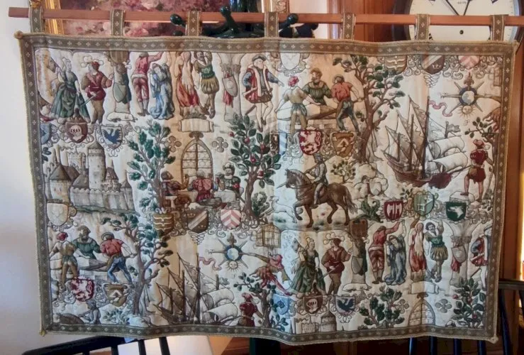 Ancienne Tapisserie Scène Médiévale Moyen Age Rosel Erzeugnisse Made Germany