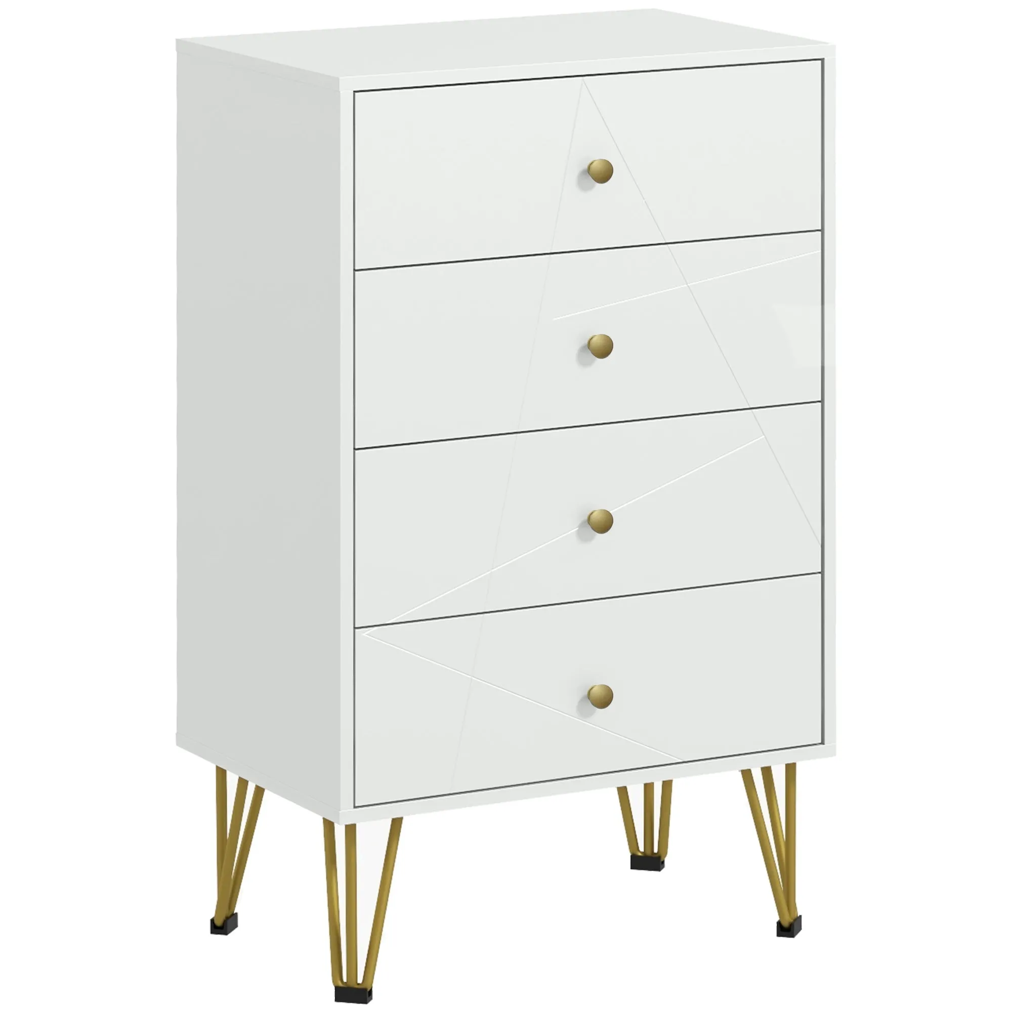 Tall Chest of Drawers White 4-Drawer Dresser Modern Storage Cabinets with Hairpin Legs for Bedroom