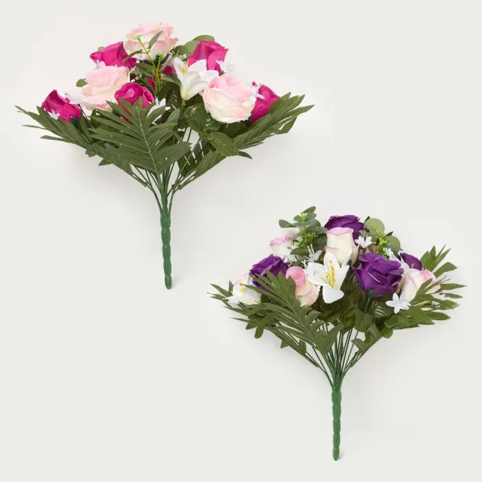 Bouquet de fleurs artificielles Lys et roses, Lot de 2