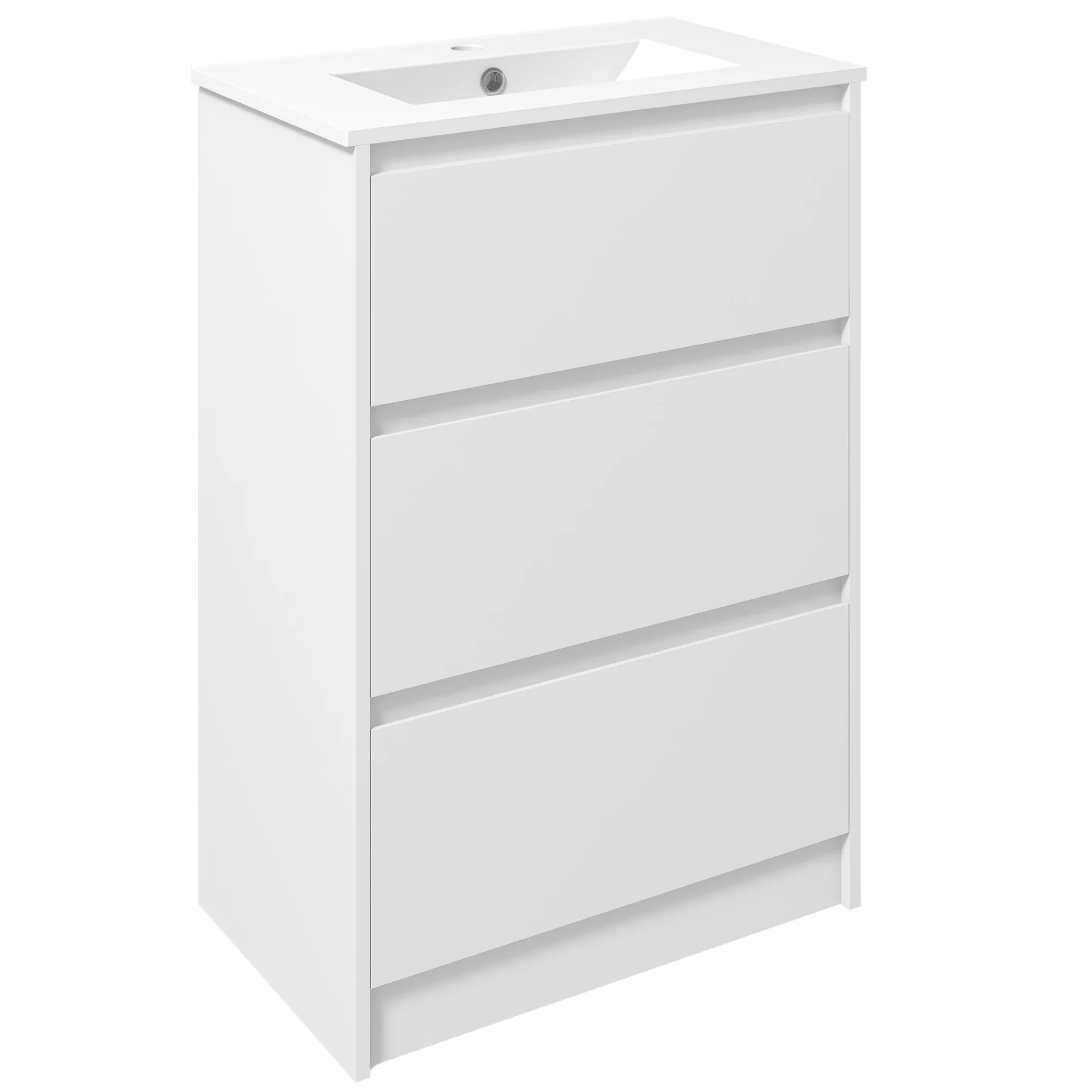 600mm Floor Standing Bathroom Vanity Unit with Basin Single Tap Hole High Gloss White 2 Drawers