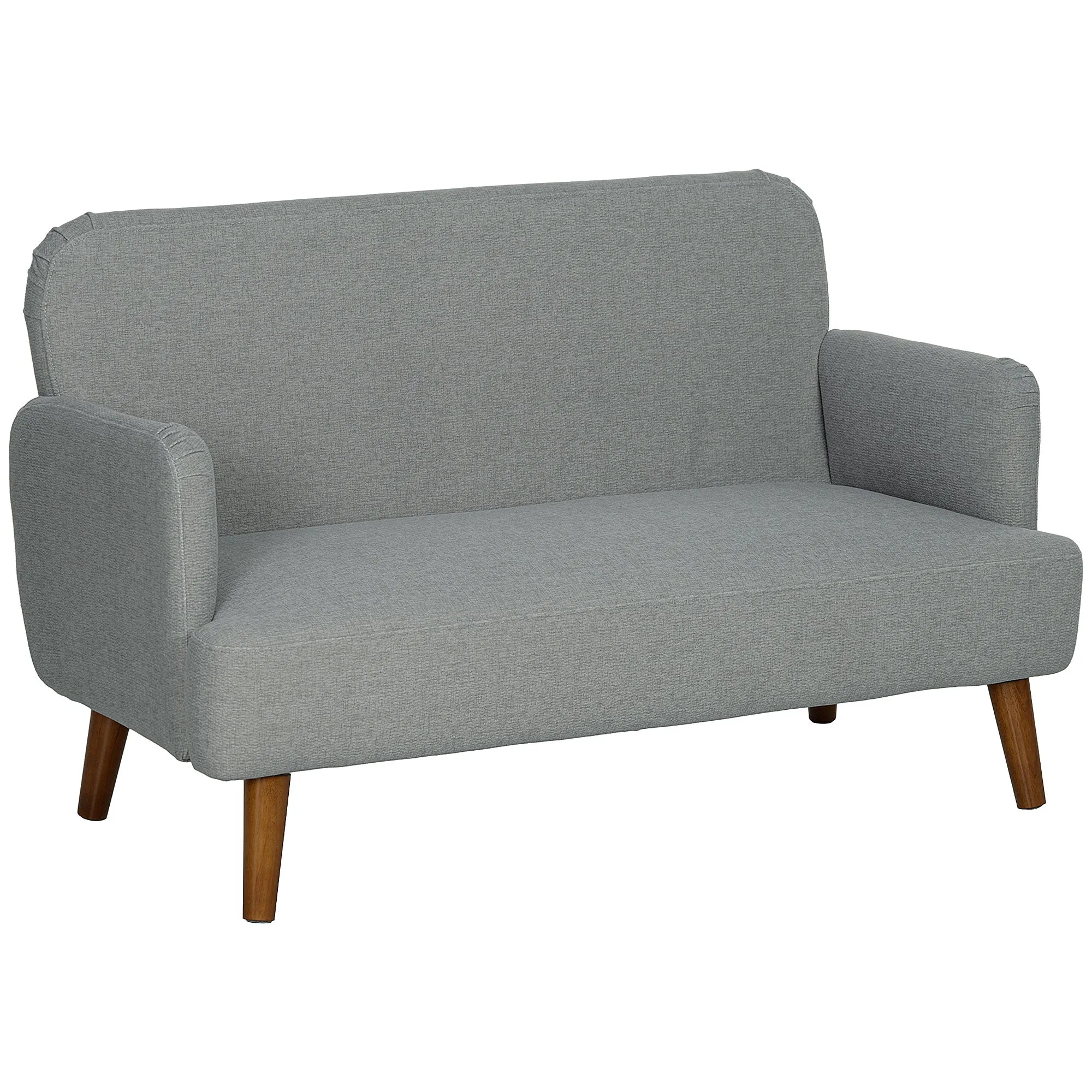 2 Seater Sofa Velvet Feel Fabric Small Sofa Loveseat with 21cm Thick Padding Wood Legs, Grey