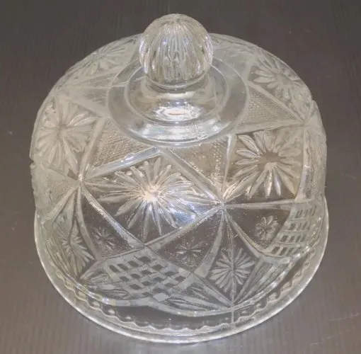 -BELLE ANCIENNE CLOCHE A FROMAGE VERRE Moulé à décor d'étoiles et résilles XXe D