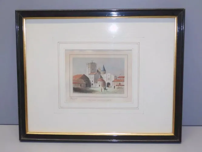-BELLE ANCIENNE GRAVURE CADRE BOIS NOIR SOUS VERRE LE CHATEAU D'ANGOULÊME  D