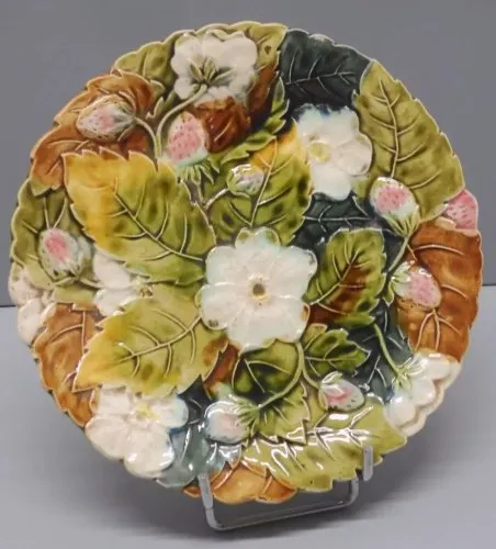 -BELLE ASSIETTE BARBOTINE DECOR DE FLEURS et FEUILLES AUX COULEURS AUTOMNALES D