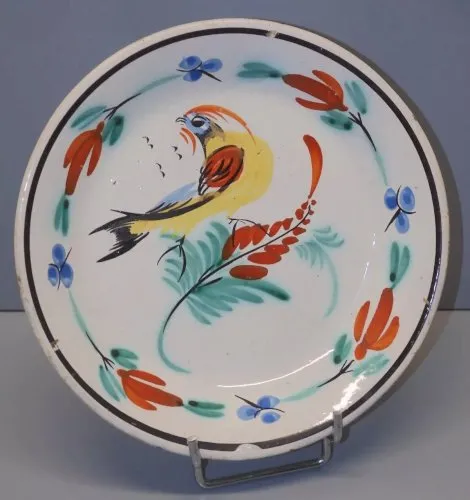 -BELLE ASSIETTE CERAMIQUE XIXe 1 OISEAU Coloré SUR BRANCHE CENTRE COLLECTION D