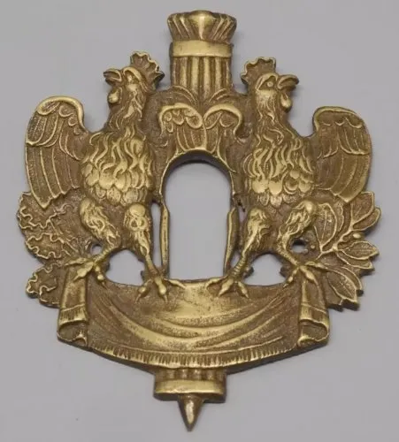 -BELLE ENTREE de SERRURE BRONZE 2 COQS 3eme REPUBLIQUE déco MEUBLE ANCIEN D