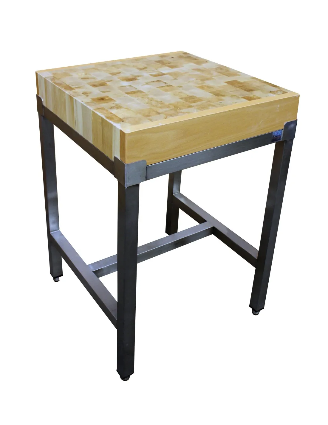 BILLOT BOIS 600X600X100 MM SUR PIETEMENT INOX L (en mm) : 600 - L (en mm) : 600 H (en mm) : 850