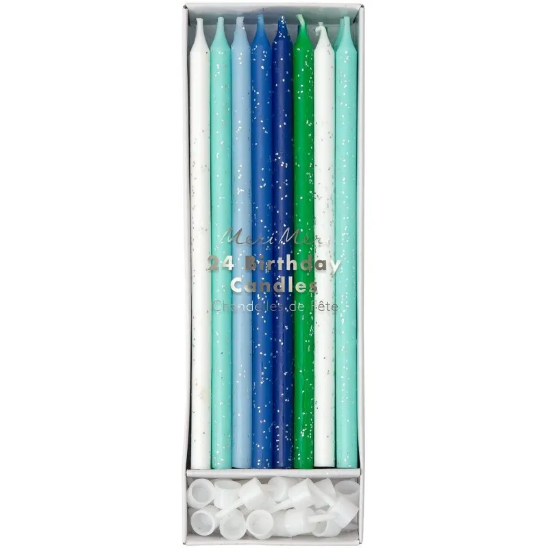 blue glitter candles