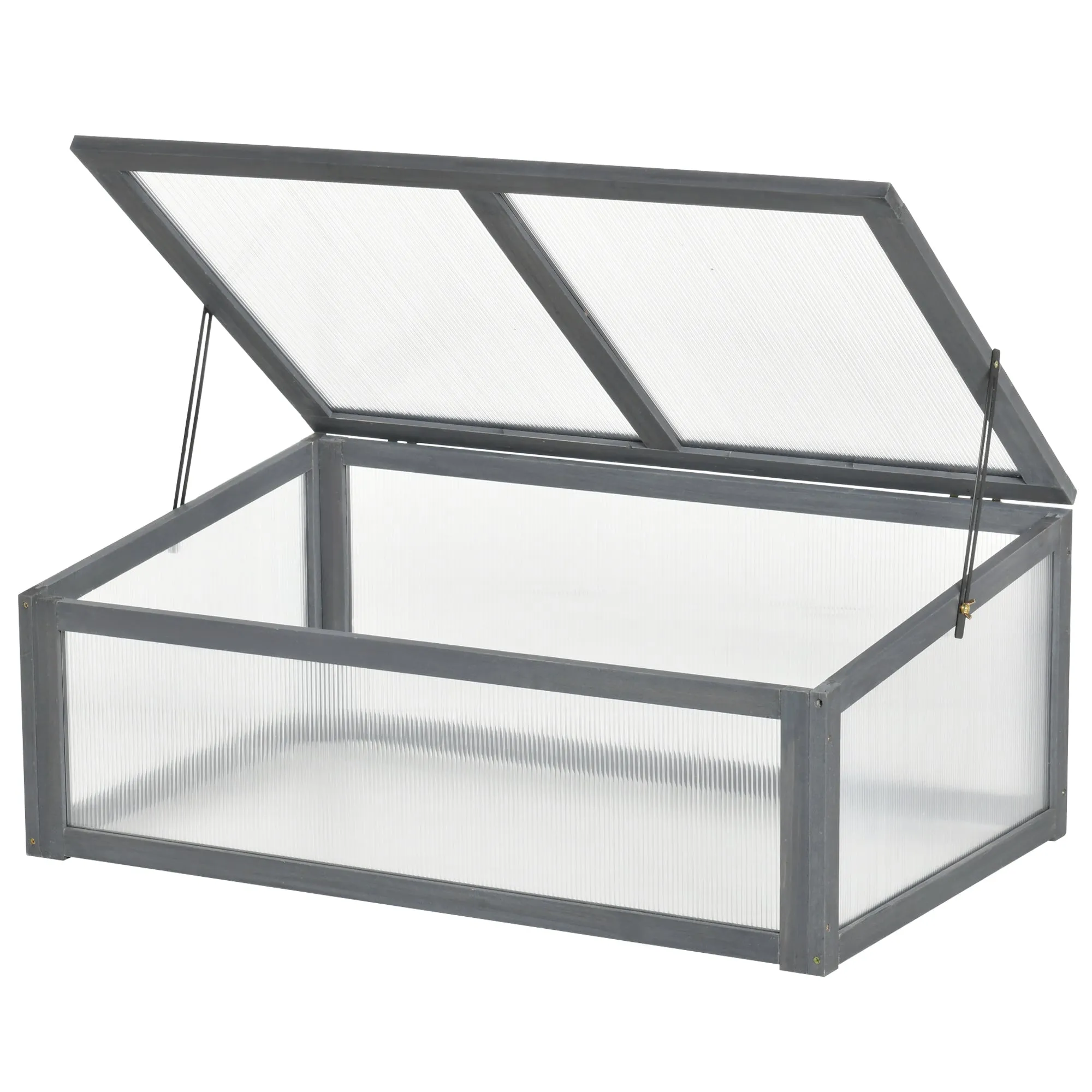 Wooden Cold Frame 100 x 65 x 40cm Grey Small Polycarbonate Greenhouse for Plants with Openable Tilted Top Cover