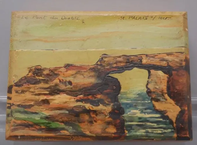 -BOITE ANCIENNE bois peint SOUVENIR SAINT PALAIS sur MER LE PONT DU DIABLE  D