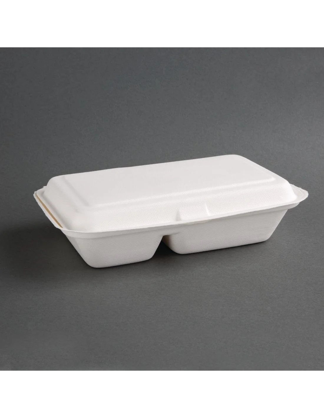 Boîtes 2 compartiments avec couvercle à charnière compostables en bagasse Fiesta Compostable 253mm (lot de 200)