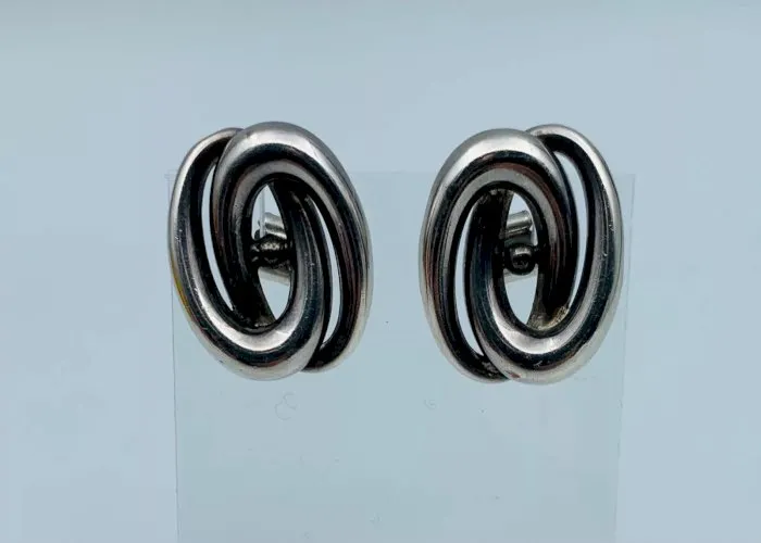 ?BOUCLES D OREILLES ARGENT MASSIF DOUBLE ANNEAU OVALE 8 GRAMMES W1261