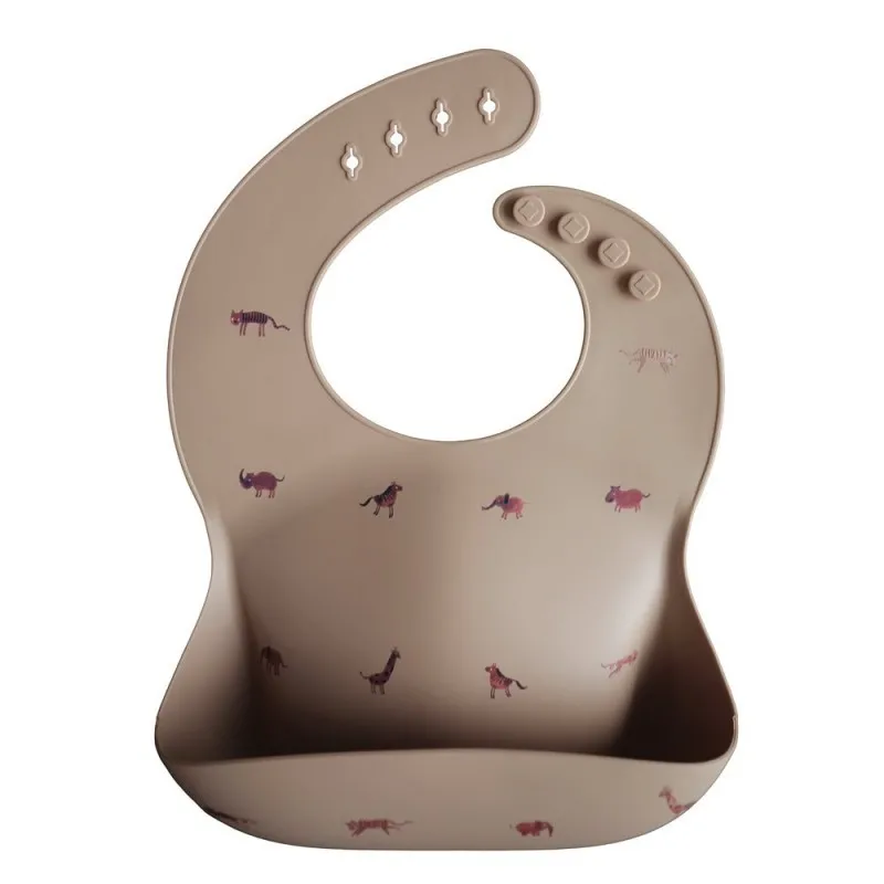 brown safari mushie silicon bib