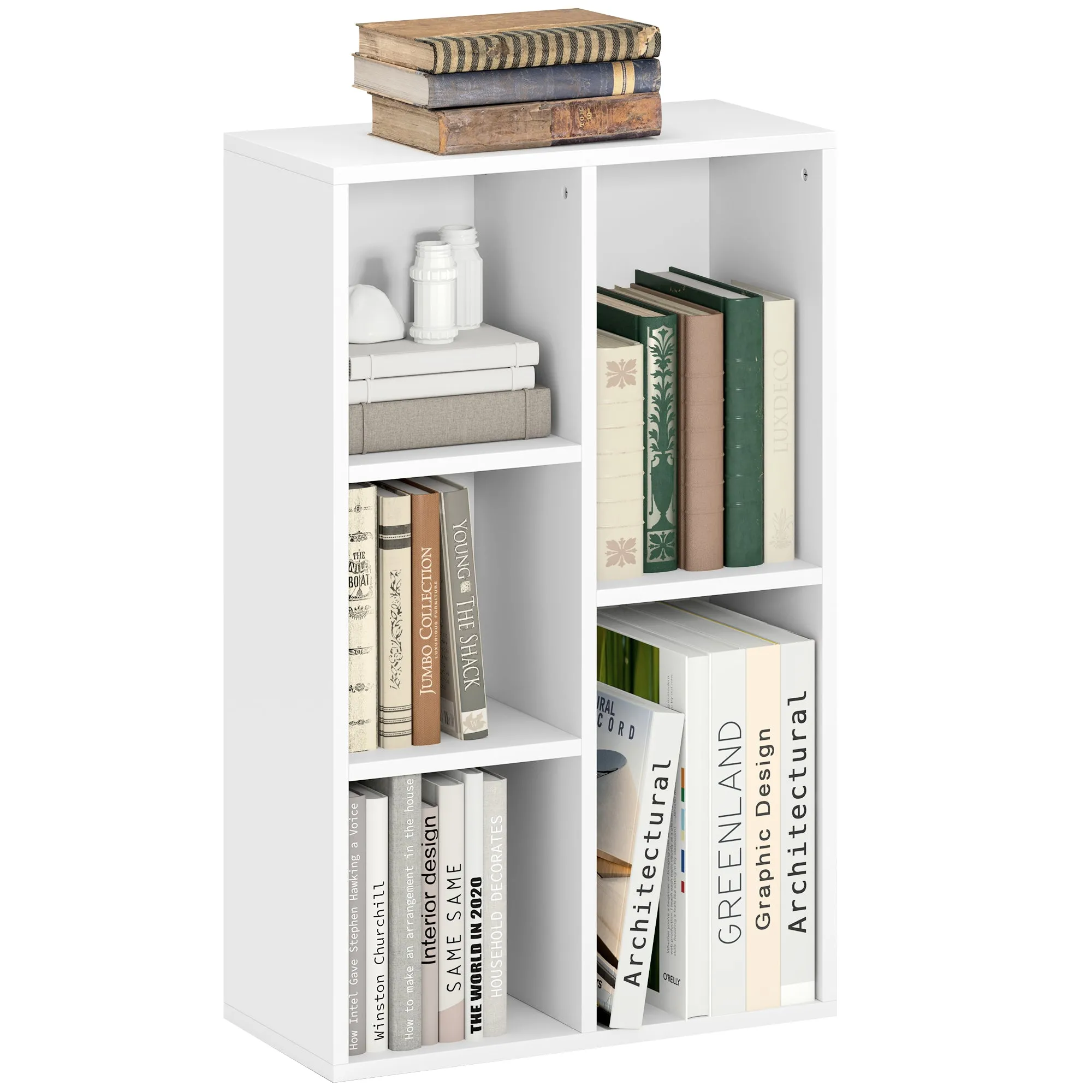 2 Tier Bookshelf White with 5 Compartments