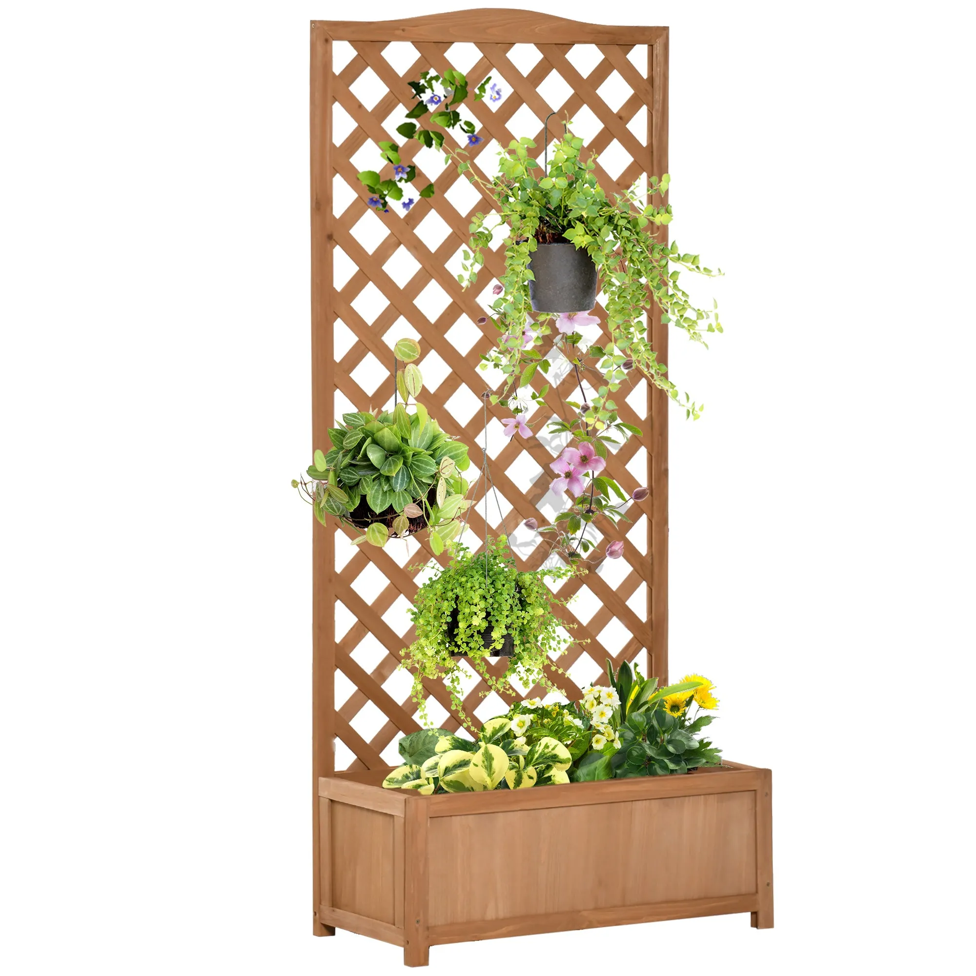 Wooden Garden Planter Box Brown 53L 76cm x 36cm x 170cm with Trellis Free Standing Flower Raised Bed