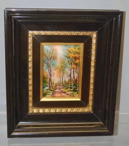 -CADRE EMAIL LIMOGES signé Bétourné PAYSAGE Animé Cadre à Restaurer déco XXe D