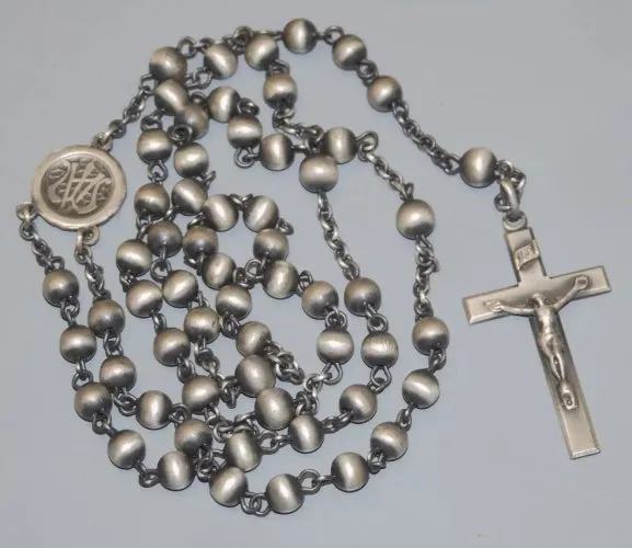 -CHAPELET ANCIEN ARGENT poinçon CRABE COLLECTION JESUS RELIGION CHRIST  D